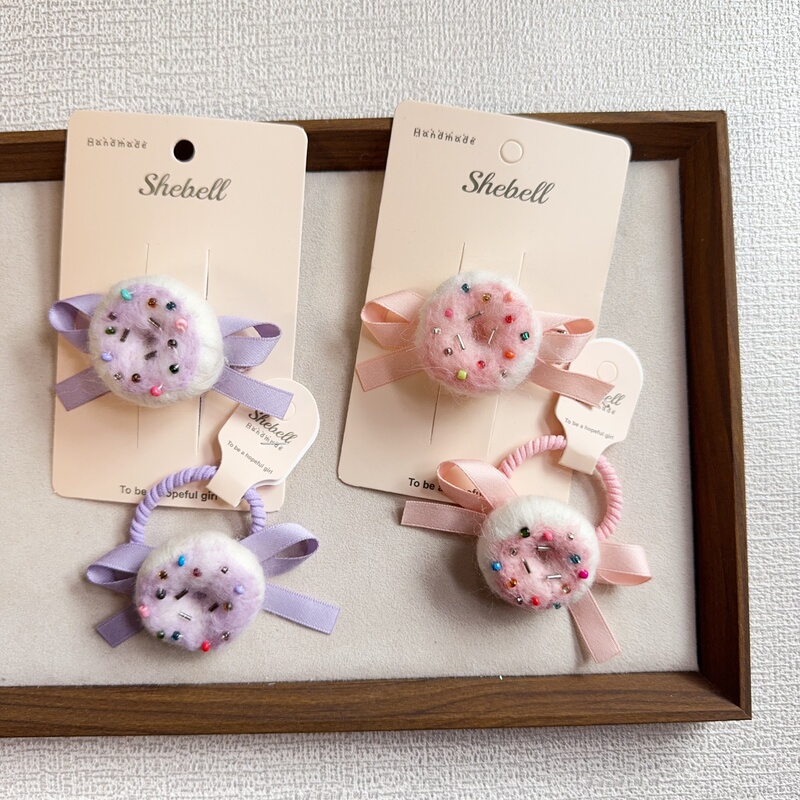 Shebell Children's Cute Hair Accessories Sweet Donut Duckbill Clip Hairpin Duckbill Clip Hair Tie Headband