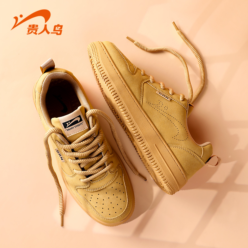 Guirenniao Men's Shoes Spring Wheat-Colored Air Force One Sports Casual Shoes Men's Low-Top Retro Sneakers Men's Style