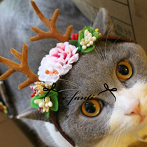 Handmade pet Christmas antlers pet cat headwear headband COS hat selling cute cat rabbit dog earmuffs