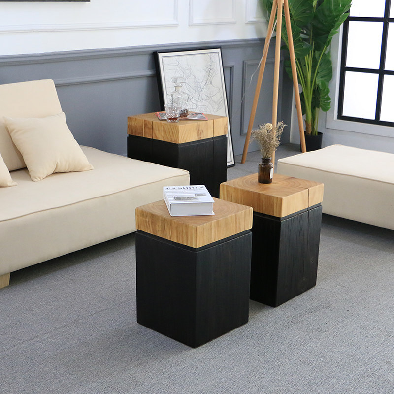 Nordic sofa side a few log wood pier wood pile stool corner a few square modern minimalist solid wood bedside table retro two-color