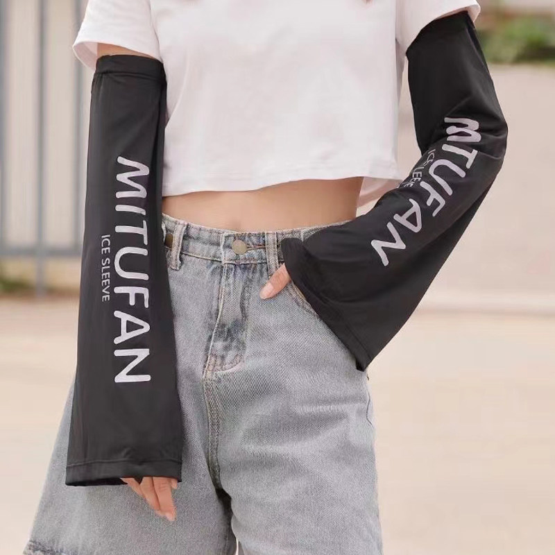 Student online red large sleeveless ice silk sunscreen handcuff summer anti-UV loose sleeve female large size Alphabet Gloves