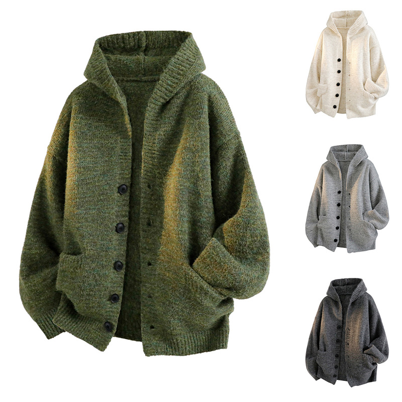 Hooded Cardigan Knit Sweater for Men, Autumn and Winter Coat, Seahorse Wool, Lazy and Soft, Old Money Style, Loose Autumn and Winter Sweater