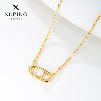 Xuping summer waltz paperclip imitation pearl necklace fashionable light luxurious high-end design clavicle chain for best friend