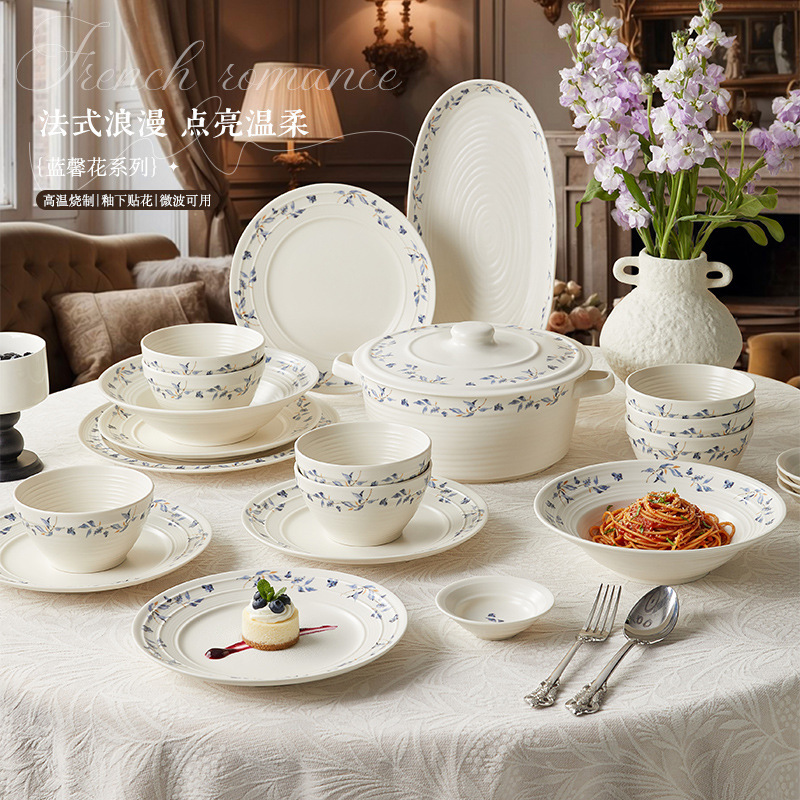 Instant Ceramic Bowl and Plate Tableware Set with Underglaze Color, Suitable for Home Use, Holiday Gifts, Bowl and Plate Combination, Housewarming Gift