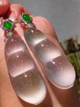 Natural high ice seed ice through Jade Fuyu bean pendant Myanmar a goods 18K gold inlaid green bean jade pendant women