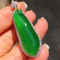 Natural ice seed Zhengyang green jade melon pendant 18K gold inlaid Myanmar a goods full green pendant identification female