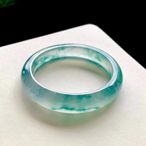 Natural ice species floating jade bracelet Myanmar a goods wide version of floating blue flower noble concubine bracelet sub Yang green jade bracelet