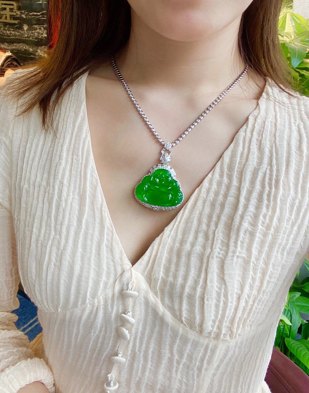 Ice seed full of green jade Buddha male pendant natural Myanmar a goods Zhengyang green jade Buddha emperor green laughing Buddha pendant