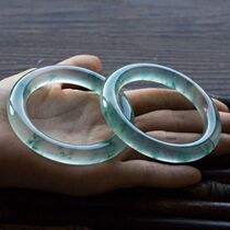 Jade bracelet old pit green jade bracelet ice seed floating flower fluorescent natural glass seed Jade round jade bracelet