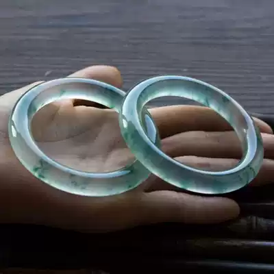 Jade bracelet old pit green jade bracelet ice seed floating flower fluorescent natural glass seed Jade round jade bracelet