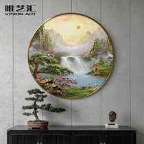 Hand-painted new Chinese landscape oil painting porch round decorative painting corridor aisle cornucopia landscape painting living room hanging painting