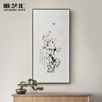 Taihu stone pure hand-painted ink painting Modern simple Chinese style entrance hanging painting Light luxury study living room sofa background wall