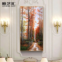 Hand-painted landscape painting Tree-lined path Autumn strong entrance decoration painting Corridor aisle restaurant background wall painting Hanging painting