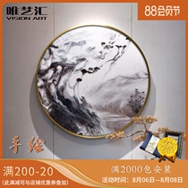 Pure hand-painted round porch decorative painting living room wall hanging painting Light luxury abstract oil painting modern simple atmosphere