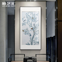 Modern new Chinese restaurant decoration painting living room Chinese painting Zen flower and bird picture butterfly hanging painting restaurant Vertical mural