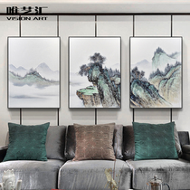 Weiyihui hand-painted new Chinese decorative painting Living room sofa background wall triple hanging painting Landscape painting Landscape oil painting