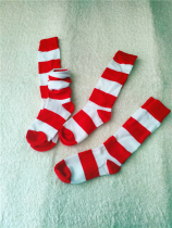 Micro-flaw export goods cotton and Lycra red and white bar high-top stocking socks womens socks 35 to 39 feet can be worn