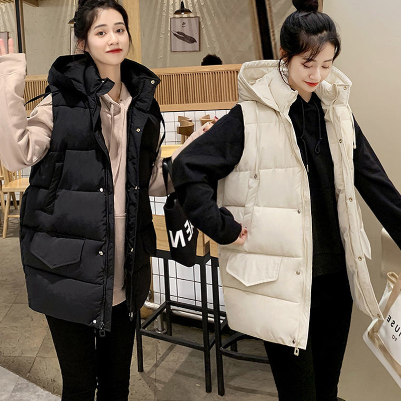 Down Cotton Vest for Women, Mid-Length, 2025 Autumn and Winter New Style, Korean Style Loose-Fitting College Style Vest Jacket