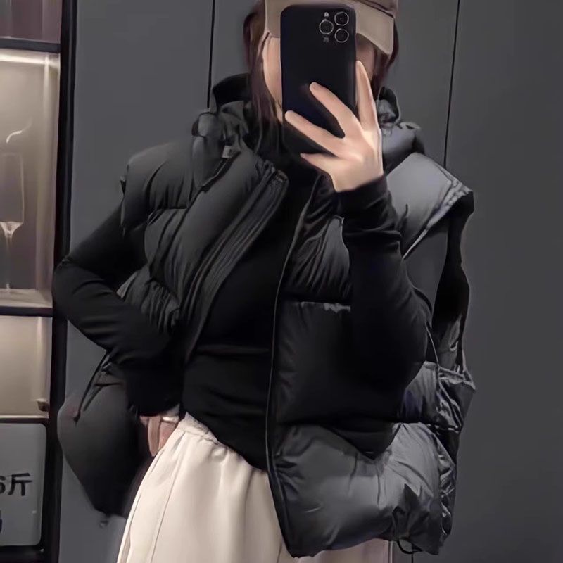 Short Hooded down Vest for Women, Autumn and Winter Outerwear, New 2025 Trendy Lightweight Warm Vest