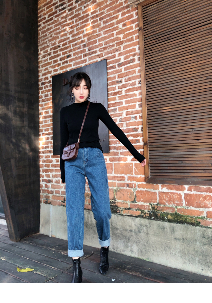Anna home 2018 mùa thu mới khí chất mỏng giảm béo chạm đáy áo sơ mi nửa cổ cao áo len đa năng nữ áo cardigan nữ
