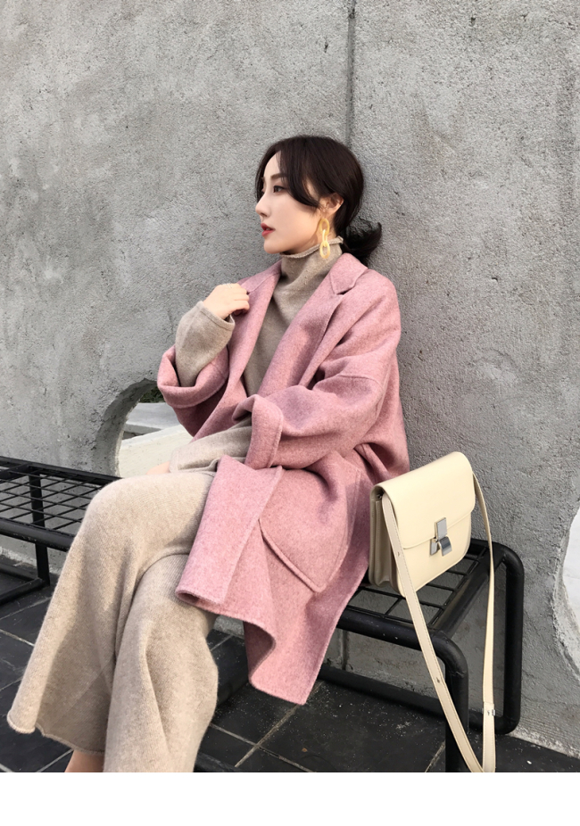 Mùa đông 2018 áo khoác len hai mặt màu hồng mới trong chiếc áo khoác len nữ dài mùa thu và mùa đông lỏng lẻo mẫu áo khoác nữ đẹp