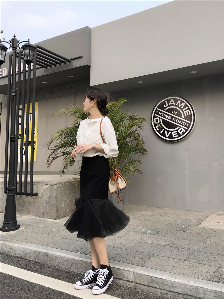 Mùa xuân 2019 mới thiết kế cổ áo sơ mi dài tay trắng rộng tay áo sơ mi nữ nhà Anna - Áo sơ mi áo sơ mi nữ dài tay cao cấp
