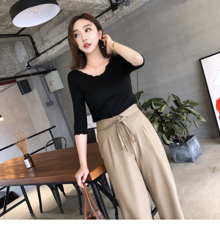 MMCO2018 mùa hè mới v-cổ tay áo cotton ba điểm áo thun ba lỗ khí chất màu rắn bên trong phụ nữ siêu lửa áo phông nữ hàng hiệu