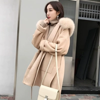 Anna 2018 mùa đông mới lông lớn cổ áo hai mặt len ​​hai màu áo len lỏng áo choàng len nữ mali couple tx áo khoác nữ