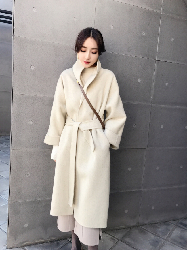 Anna nhà khí chất cổ áo cổ áo handmade len hai mặt áo len qua đầu gối áo khoác nữ mùa đông áo phao lông vũ