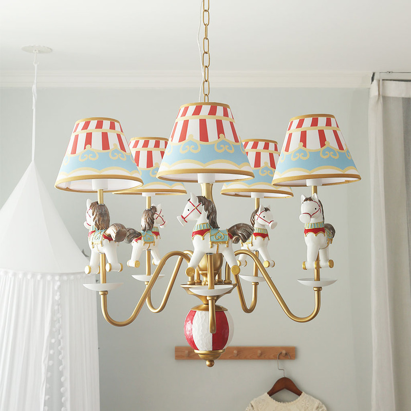 Wooden Horse Lamp, Children's Room Lamp, Model Room Soft Decoration, Boy's and Girl's Princess Room Bedroom Chandelier, American-Style Lamp, Lighting Fixtures