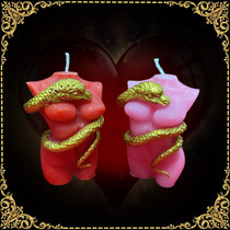 Featured hand-shaped candle gold snake wrapped around snake girl candle red pink