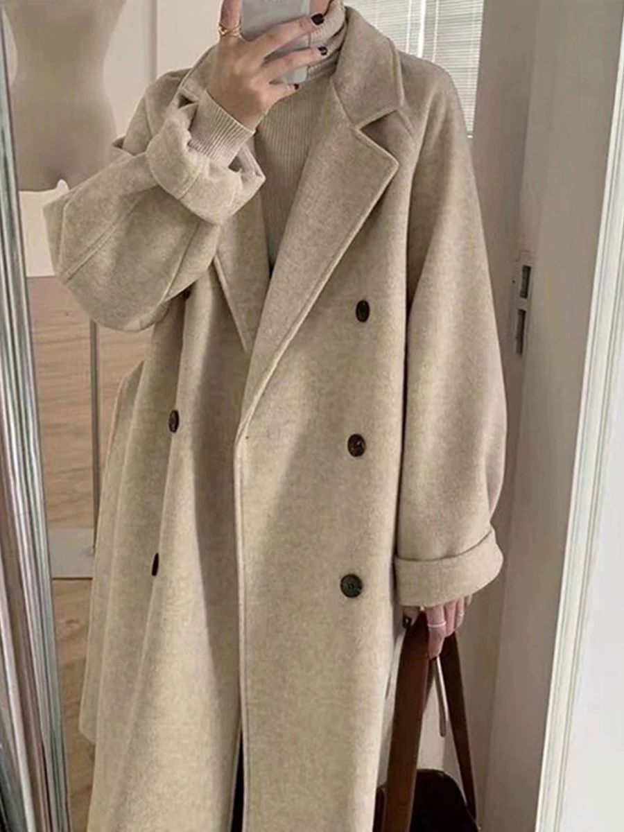 Полушерстяное демисезонное пальто из шерсти, oversize, для подростков, стиль высокого качества