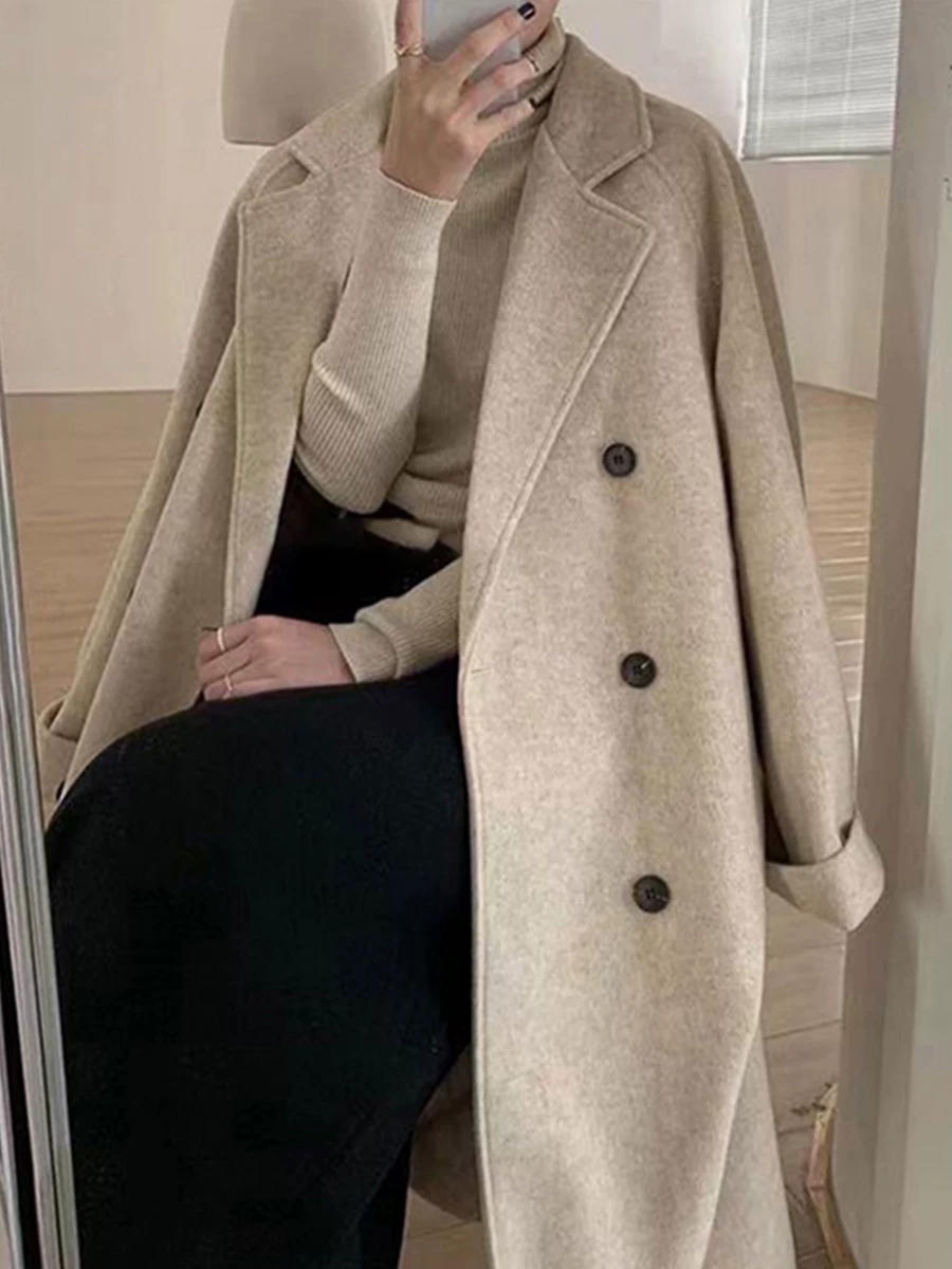 Полушерстяное демисезонное пальто из шерсти, oversize, для подростков, стиль высокого качества