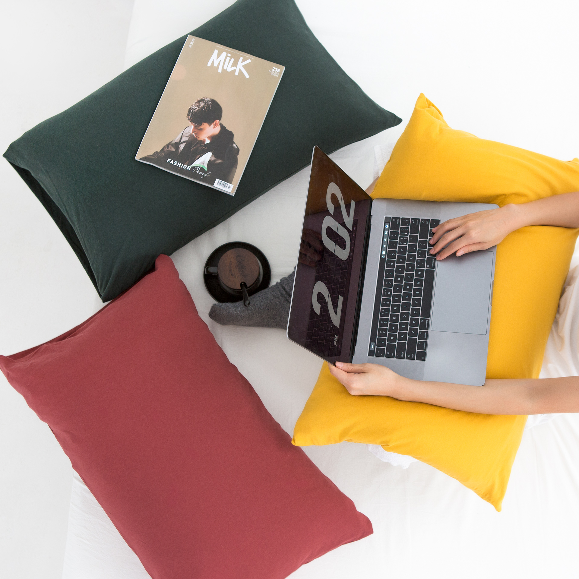 Simple knitting cotton adult pure cotton single pillow sleeper in all cotton pillow sleeve retro pure color 48*74cm one package