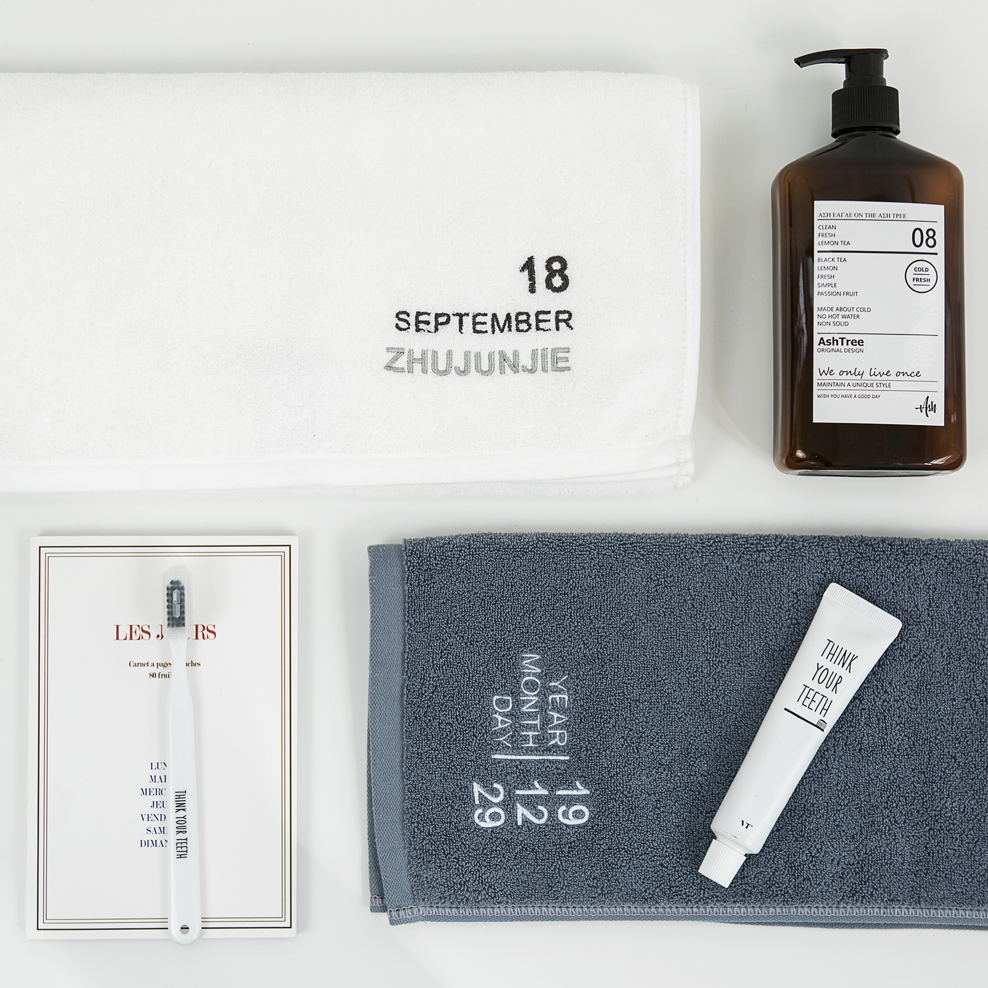 Birthday Gift Print Embroidered Name Logo Anniversary Embroidery Custom Towel Pure Cotton Lettering Companion Gift Set