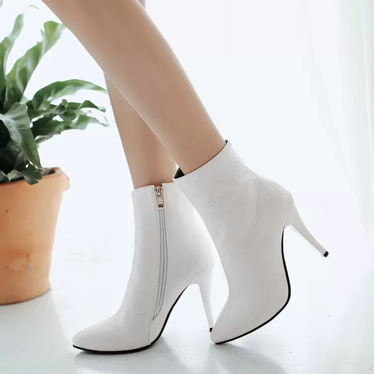 Mùa thu và mùa đông mới giày cao gót ngắn hiệp sĩ khởi động trần trụi trắng giày cao gót của phụ nữ Hàn Quốc dây kéo giày nữ cỡ lớn giày đơn - Kính khung