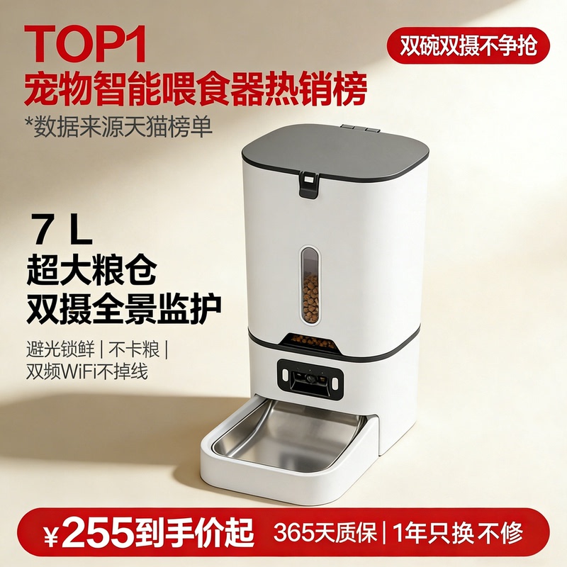 Pet-Resistant Automatic Cat and Dog Feeder with Dual Bowls, Video-Enabled, 5g, Timed and Quantitative Remote Pet Feeding Machine