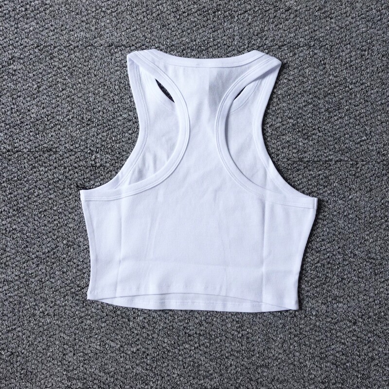 Yoga Printed Logo Short Racerback Fitness Tank Top in Two Colors Yoga Printed Logo Short Racerback Fitness Tank Top in Two Colors