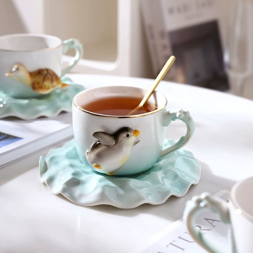 Морской милый изысканный керамический кофейный детский комплект, трендовая чайная чашка