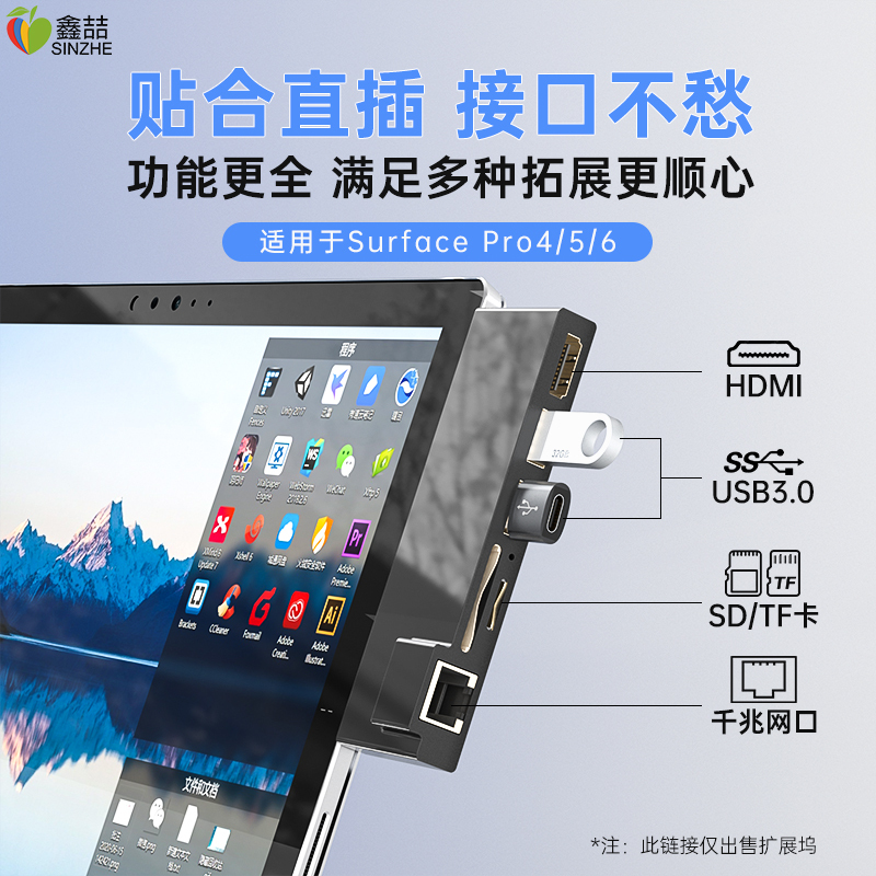 Xinzhe Surface Docking Station Is Suitable for Microsoft Surface Pro7/6/5/4 Tablet Laptops Go Computer Expansion USB Interface HDMI Monitor Adapter Accessories Hub Converter