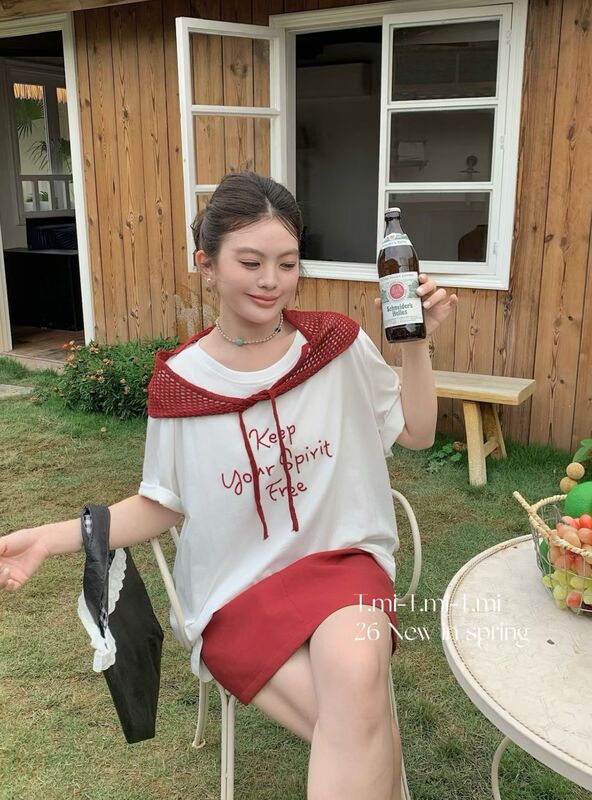 Plus-Size Women's Clothing 2026 Summer New Style Tmi Short-Sleeve T-Shirt, Short Skirt, Korean-Style Slimming T-Shirt, Shawl Three-Piece Set