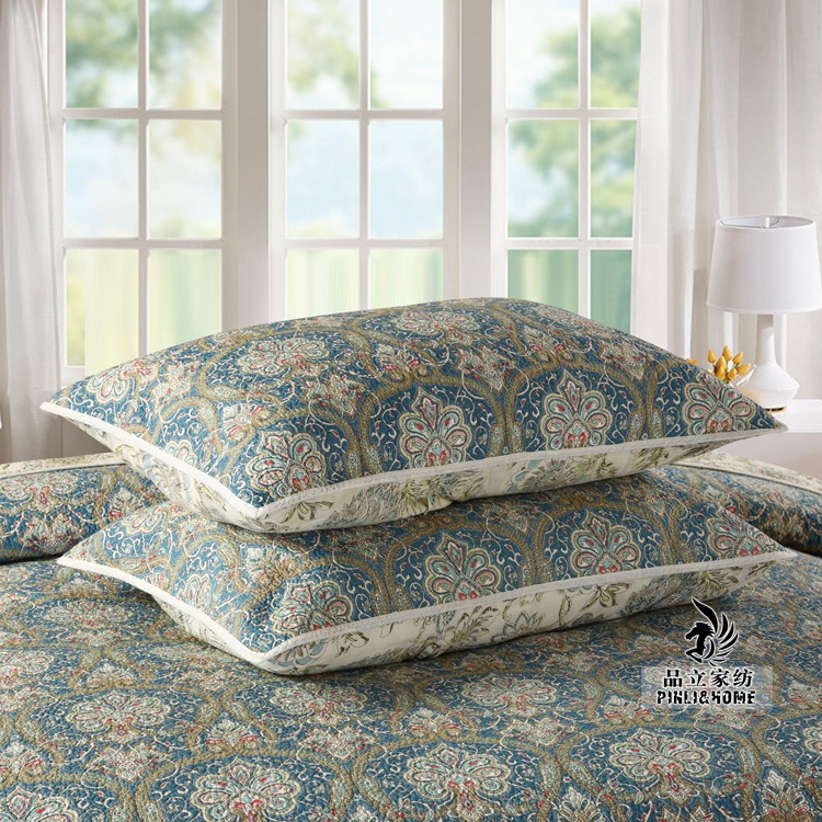 Bộ chăn ga gối cotton Mỹ một mảnh ba mảnh đặt châu Âu được chần bằng tấm bông mền phủ chăn dày lên mùa đông ga nệm 1m6
