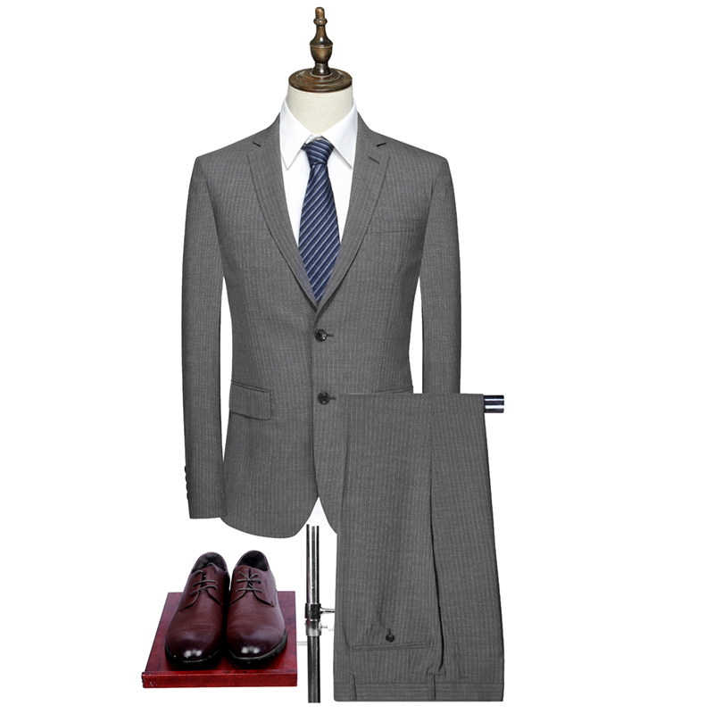 Meyer Wool Suit Suit Men's Deep Grey Striped Spring Summer Money Business Positive Dress Two Buttoned Suit Jacket 120093-Taobao