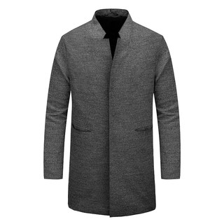 Niaojia Brand Gray Single-Breasted Stand-Up Collar Mid-Length Youth Woolen Coat 30222