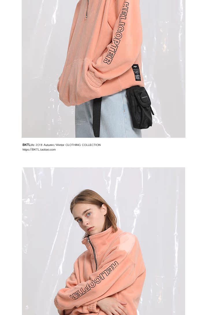 BKTL Châu Âu và Hoa Kỳ xu hướng cao cổ áo len thêu nửa zip Xu hướng nam và nữ lông cừu áo len dài tay áo len nam hoodie hồng nam