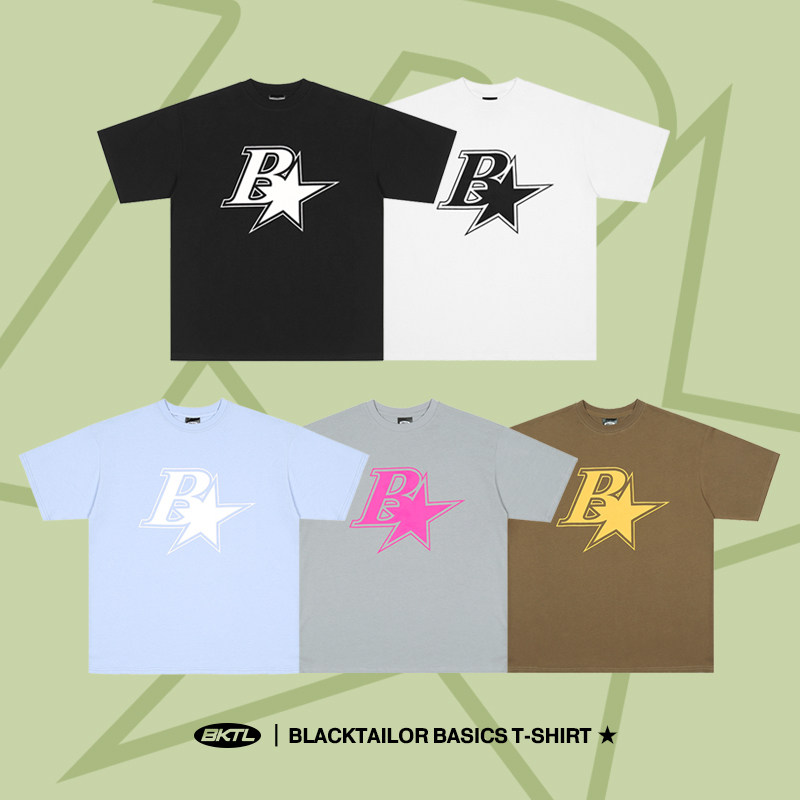 BKTL Summer Original logo printed European and American High Street short sleeve men's pure cotton loose 100 lap-led t-shirt blouses