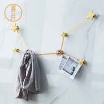 Decoration Nordic ins creative brass hook Punch-free nail-free entrance wall Wardrobe wall living room Xiyue