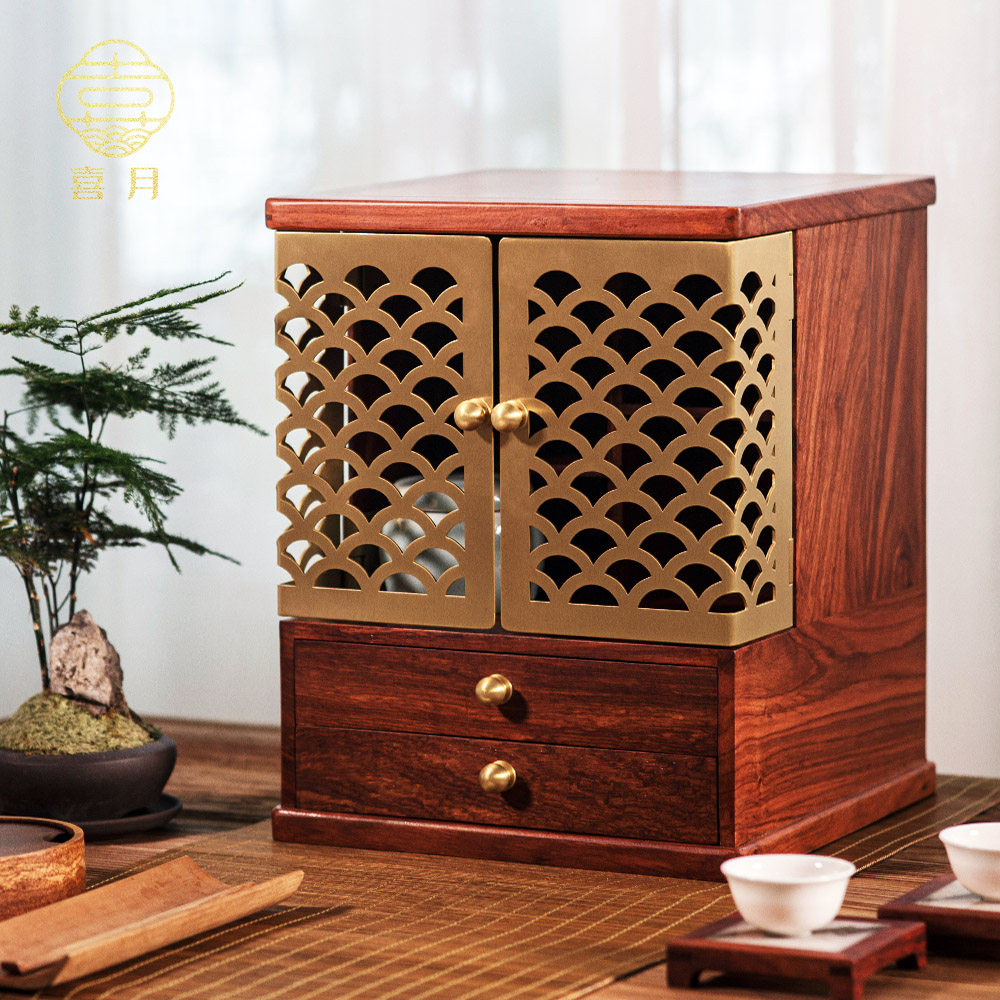 Mahogany Solid Wood New Chinese Tabletop Small Tea Cabinet Tea Utensils Purple Sand Teapot Storage Antique Rack Ornaments