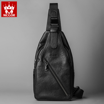 MCGOR mens chest bag leather crossbody bag Korean version of the tide of the first layer cowhide shoulder bag casual tide oblique cross backpack men