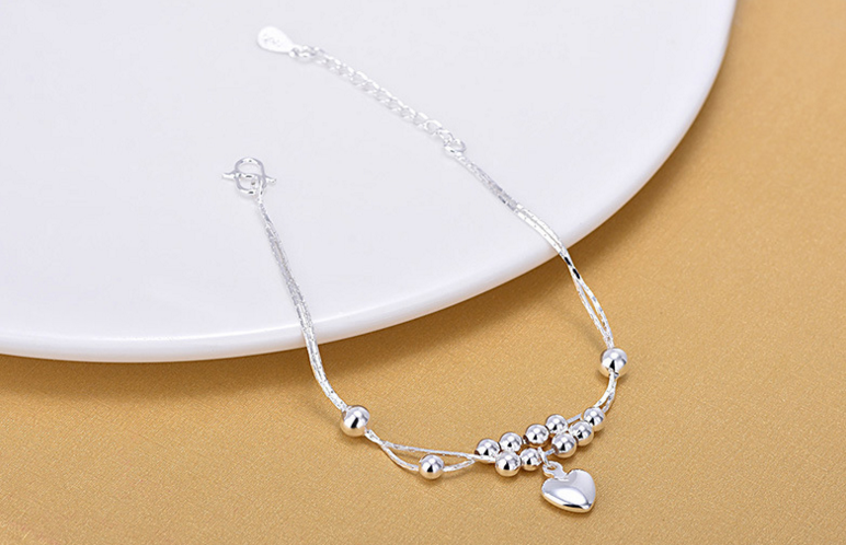 Vòng tay bạc nữ phiên bản Nhật Bản và Hàn Quốc của sinh viên ngọt ngào đơn giản cá tính Sen tươi của bạn gái Trang sức vòng tay bạc hoang dã thạch anh tóc đen